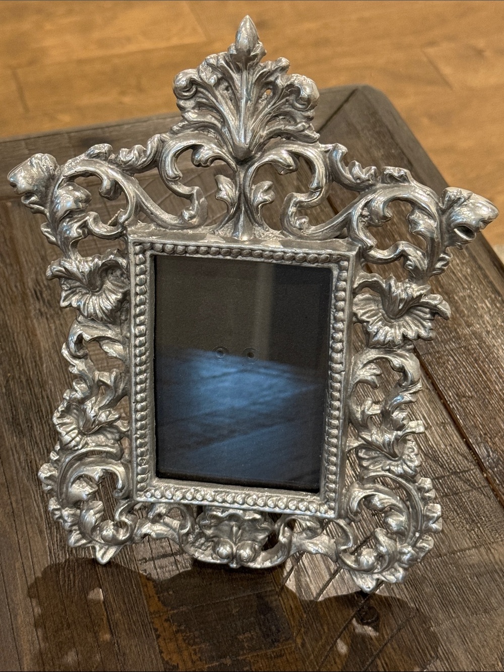 Picture Frame With Stand Silver Pewter Aluminum Finish Intricate Scrollwork